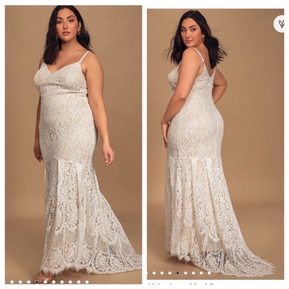 Lulu’s Flynn White Lace wedding Maxi lace train sleeveless mermaid 2X